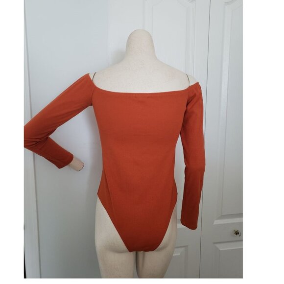 Shein ribbed boat neck bodysuit Large Orange - Picture 3 of 9